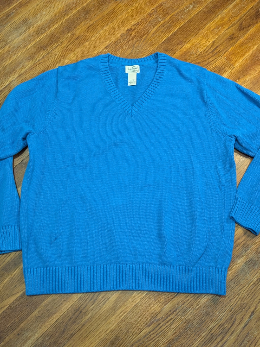 LL Bean Sweater Mens XXLarge Blue V Neck Pullover Long Sleeve Cotton Casual